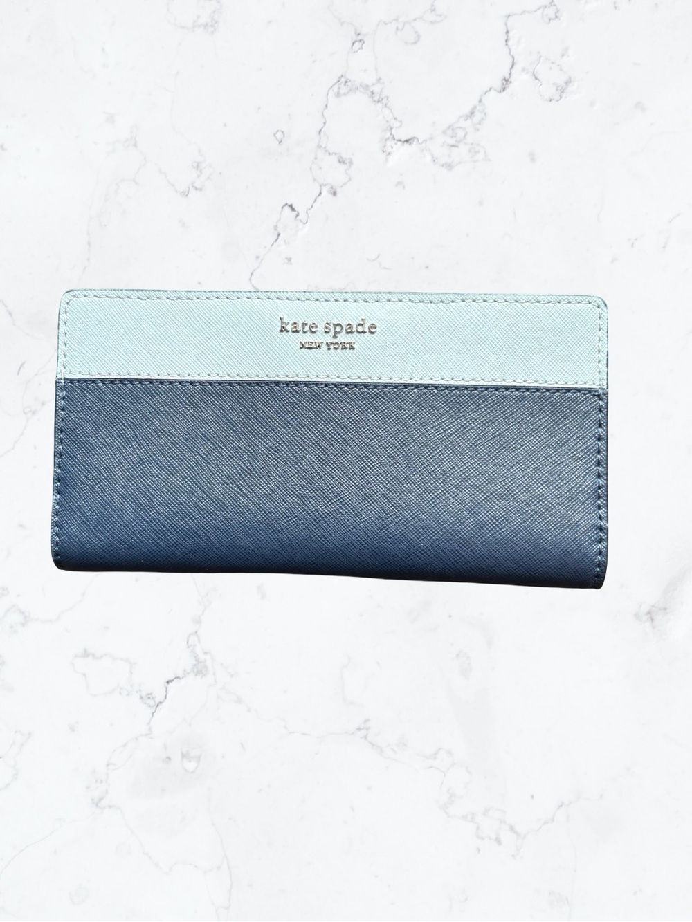 Kate Spade Cameron Two-Tone White & Navy Saffiano Wallet Bifold